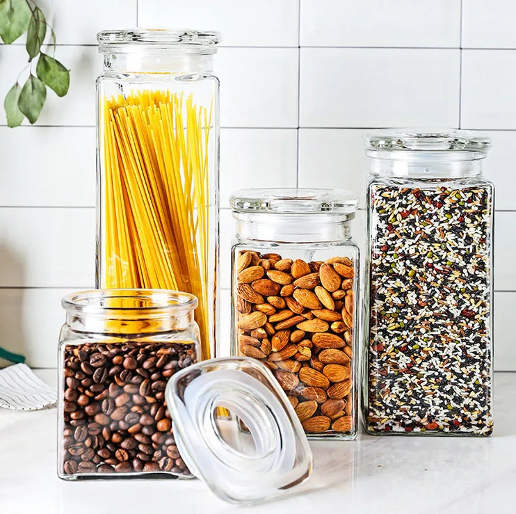 Kitchen High Quality High Borosllicate Large Airtight Storage Food Spice Square Glass Jars