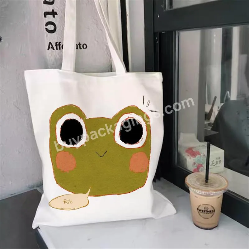 Korea Ulzzang Cute Frog Print Chic Women Canvas Bag Casual Women Bag Large Capacity Cartoon Shoulder Y2k Women Shopper Bags