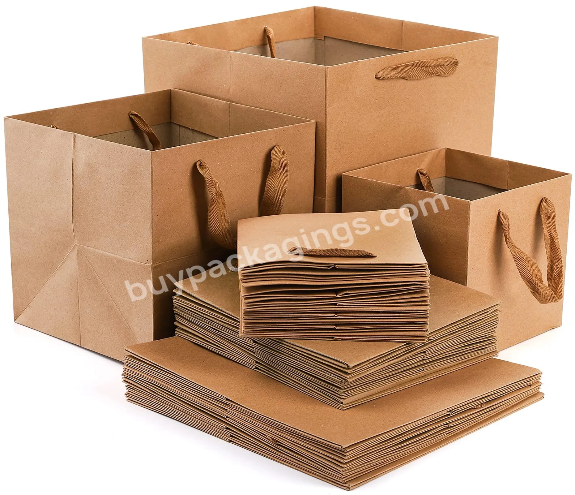 Kraft Handled Paper Bags Sachet Bolsas De Papel Kraft Square Bottom Paper Gift Bags With Handles
