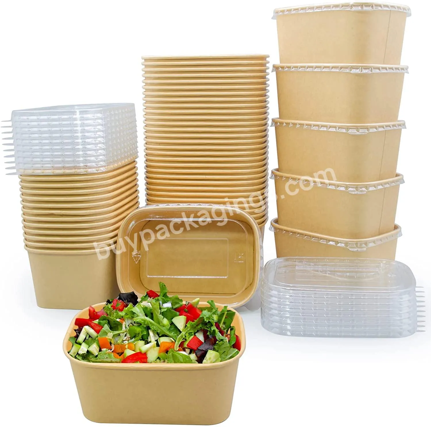 Kraft Paper Bowls With Lids Square - Disposable Paper Food Containers - Soup Bowls For Restaurants And Takeouts - Buy Paper Bowls,Extra Large Salad Bowl,Disposable Soup Bowl.