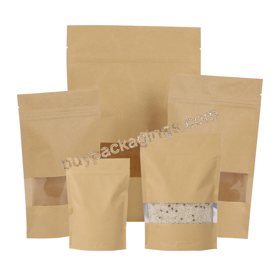 Kraft Paper Stand Up Bag Food Printing 250g 1kg 2kg Zip Brown Window Bolsas Pouches Nuts Reseal Kraft Custom Stand Up Pouch