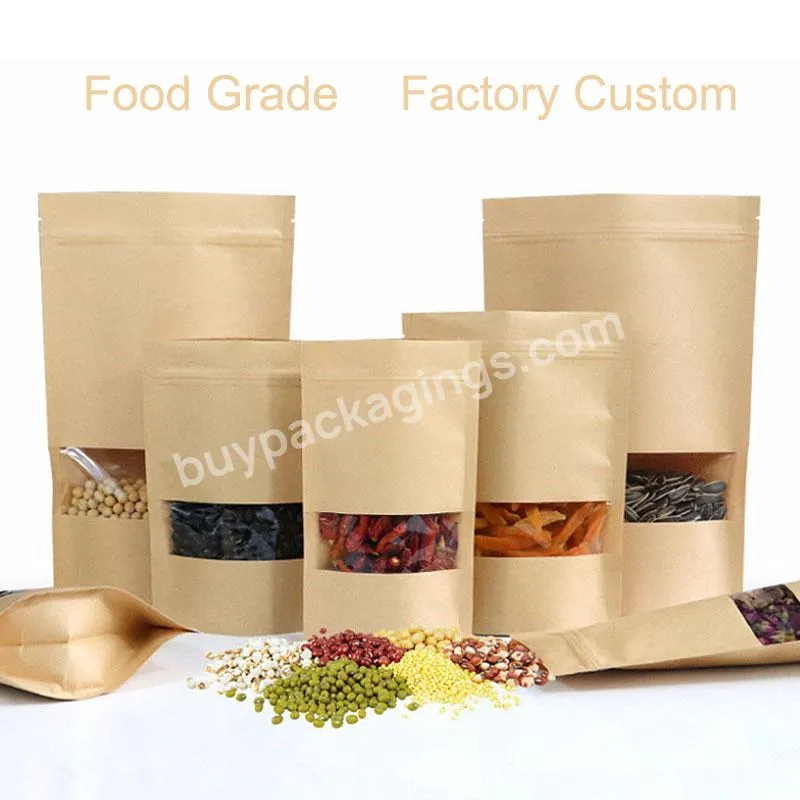 Kraft Paper Stand Up Bag Food Printing 250g 1kg 2kg Zip Brown Window Bolsas Pouches Nuts Reseal Kraft Custom Stand Up Pouch