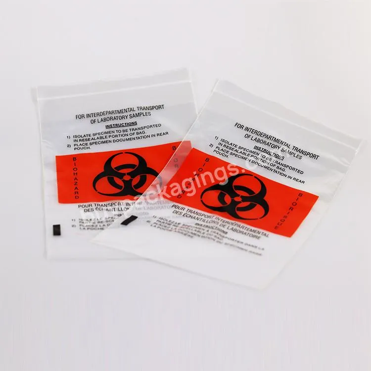 Lab Use Transparent Plastic Biohazard Pathology Specimen Medical Zipper Bag With Pouch