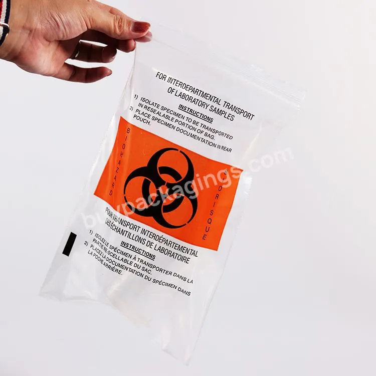 Lab Use Transparent Plastic Biohazard Pathology Specimen Medical Zipper Bag With Pouch