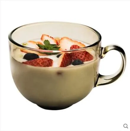 Large Capacity Glass Breakfast Milk Porridge Coffee Cup Household Two Kinds Of Colors Water Bowl With Bamboo Lid