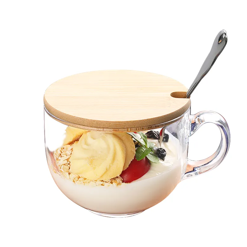 Large Capacity Glass Breakfast Milk Porridge Coffee Cup Household Two Kinds Of Colors Water Bowl With Handle