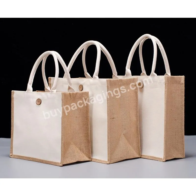 Large Capacity Women Casual Storage Handbag Reusable Burlap Jute Tote Shopping Bag Sturdy Handle For Travel Beach