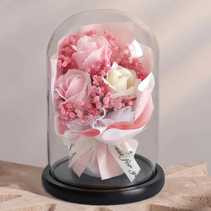 Large Clear Glass Dome Bell Candle Jar Flower Display Aromatherapy Bottles  With Wood Base For Home Decoration