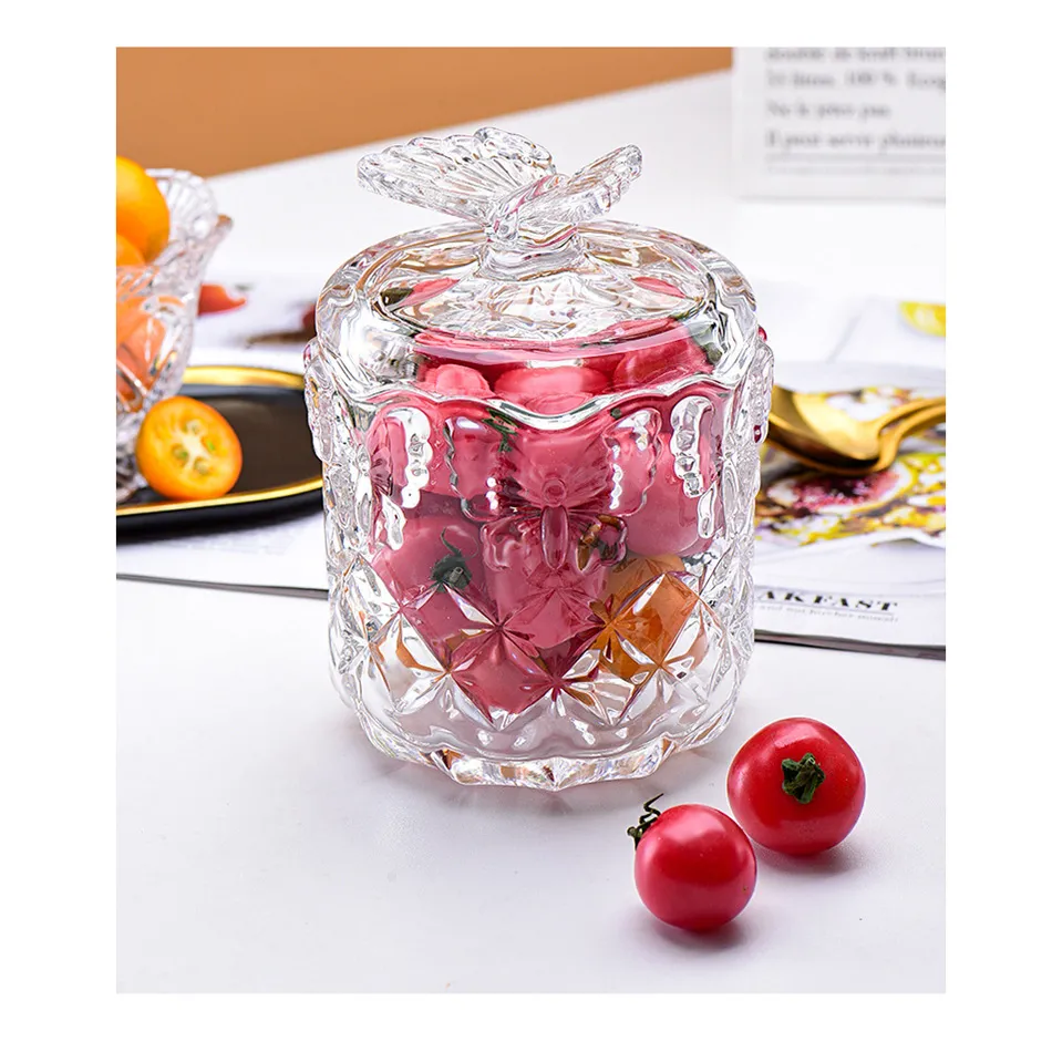 Large Size Butterfly Shape Creative Design Clear Texture Candy Cans with Lids High Quality  Glass Sugar Jar