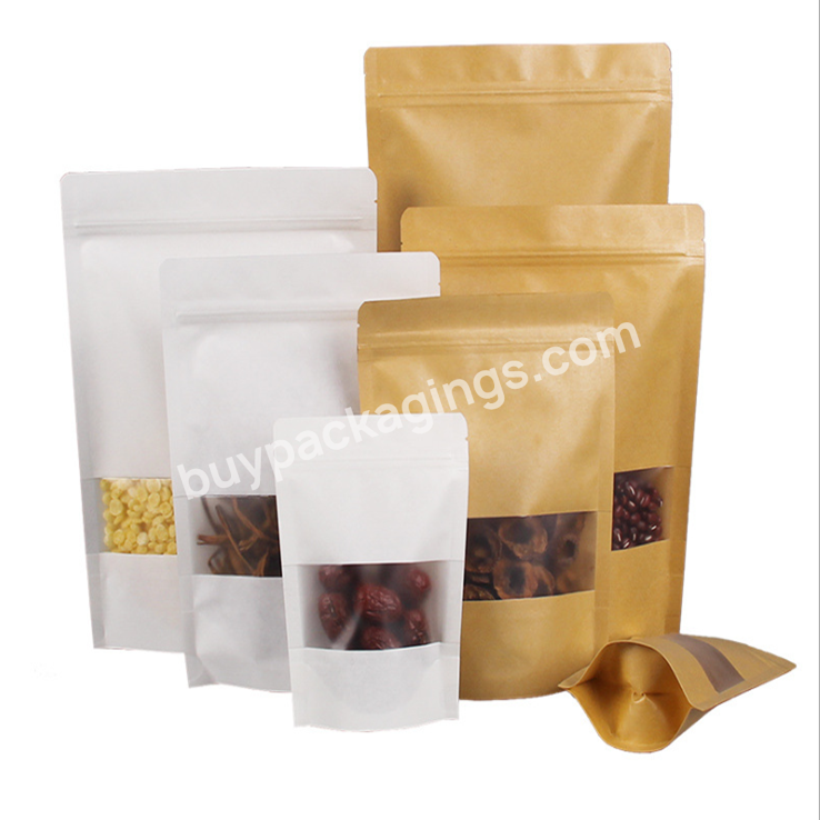 Large Stand Up Pouch Food Bag Tea Packaging White/brown Kraft Paper Ziplock Bags