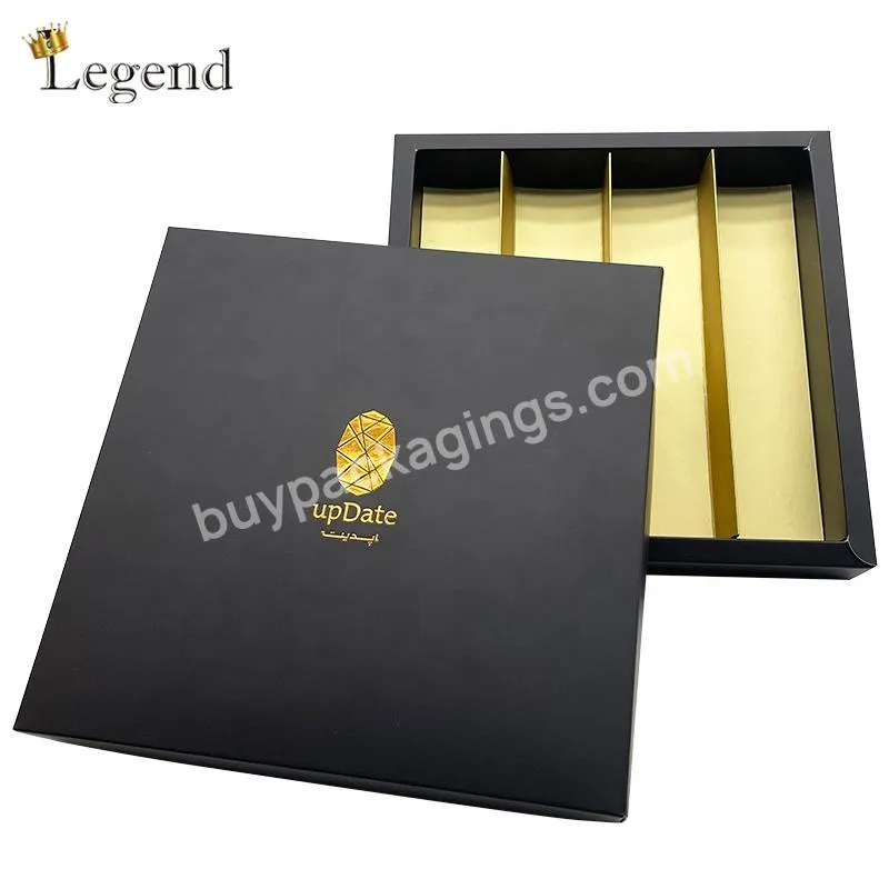 Lid and Base Packaging Black Gift Boxes Food Divider Insert Embossed Copper Foil Logo Custom Printing Paper Box