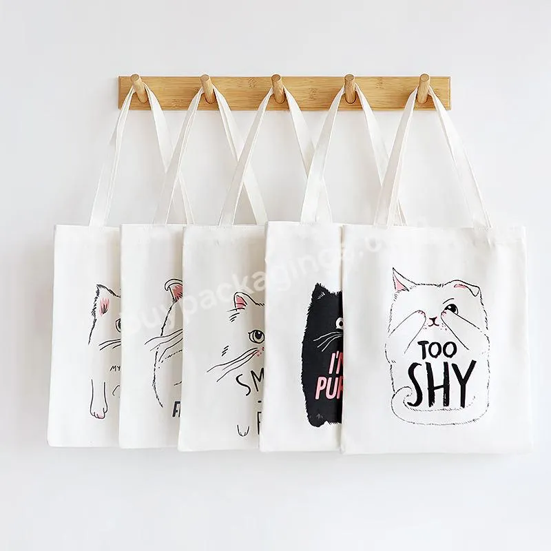 Lovely Cat Pattern Canvas Tote Bag Shopping Bag With Inner Pocket