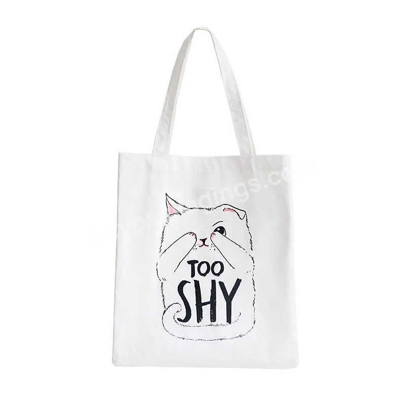 Lovely Cat Pattern Canvas Tote Bag Shopping Bag With Inner Pocket