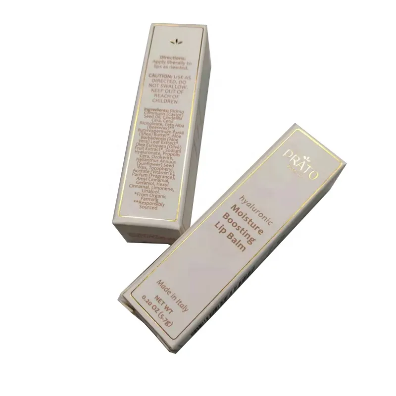 low cost wholesale gold foil premium biodegradable cosmetic packaging lip balm lipgloss box custom