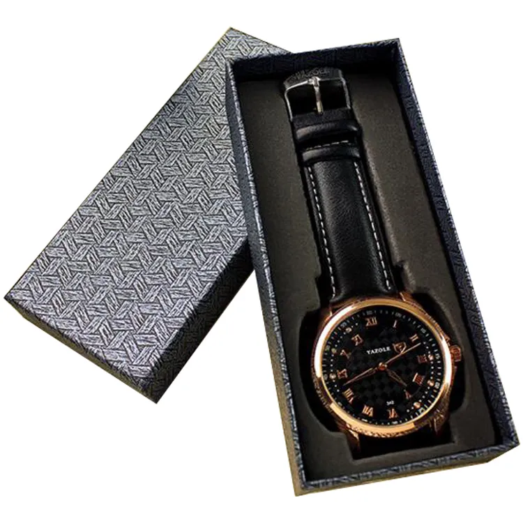 Luxury black customized logo printed rigid paper cardboard watch gift box packaging