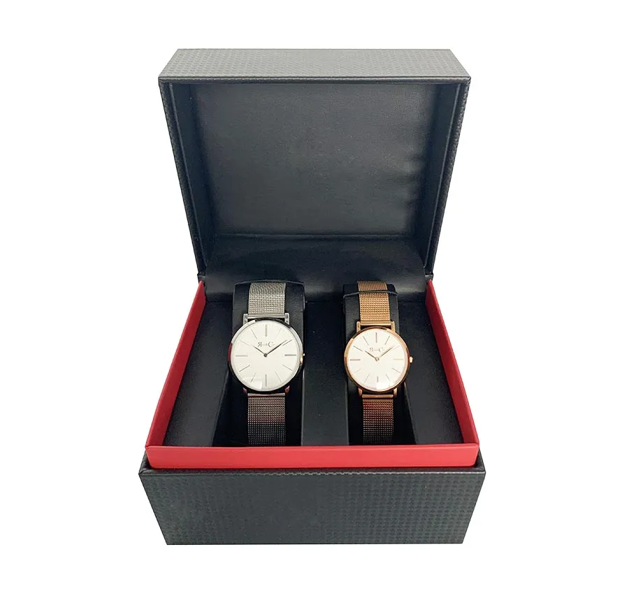 Luxury Black PU Leather Couple Watch box