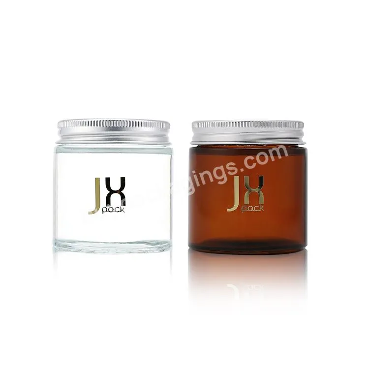 Luxury Clear Amber Brown Glass Jar Cookie Tea Packaging Food Grade Jar With Aluminum Lids Containers - Buy Tea Jar Packaging,Cookie Jar,Food Grade Jar With Lids.