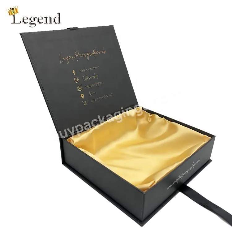 Luxury Cosmetic Hair Extension Gift Magnetic Cardboard Box Ribbon Custom Packaging Box With Satin