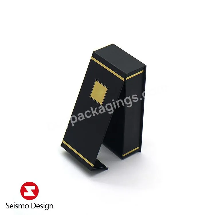 Luxury Custom Design Small Black Paper Box Magnetic Flip Cosmetics Lip Gloss Beauty Gift Packaging Boxes With Insert