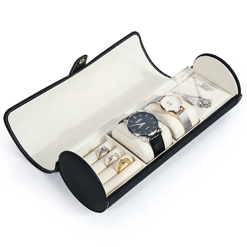 Luxury custom logo  display PU leather single timepieces round jewelry storage  watch  gift box  packaging