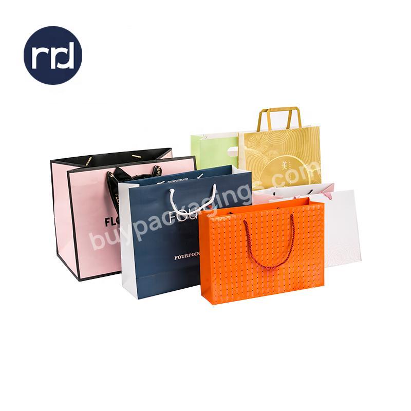 Luxury Custom Logo Stamping Printed White Gift Paper Shopping Bags With Logo