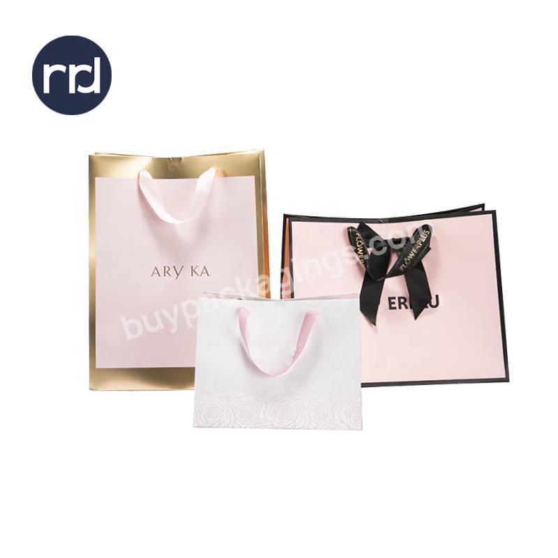 Luxury Custom Logo Stamping Printed White Gift Paper Shopping Bags With Logo