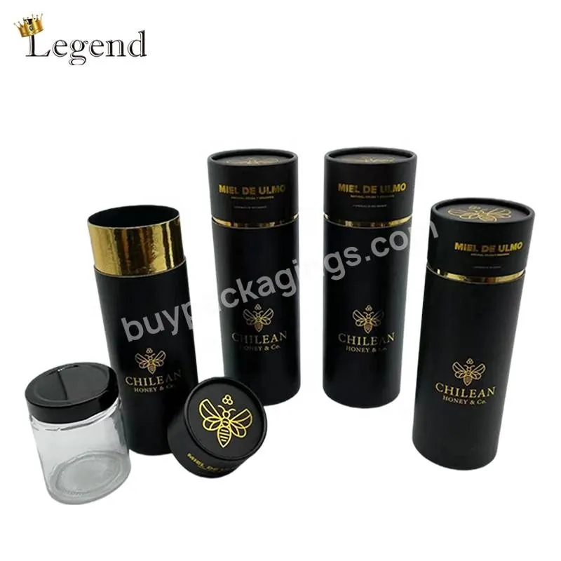 Luxury Design Black Honey Glass Jar Gift Round Cardboard Packaging Cylinder Paper Tube Box