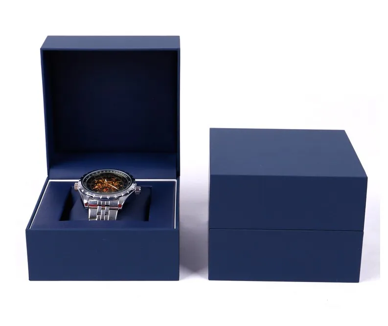 Luxury Design High Quality Custom Logo Blue Leather Genuine Leather Watch Box  Watch Set Box Luxury Buy watch box