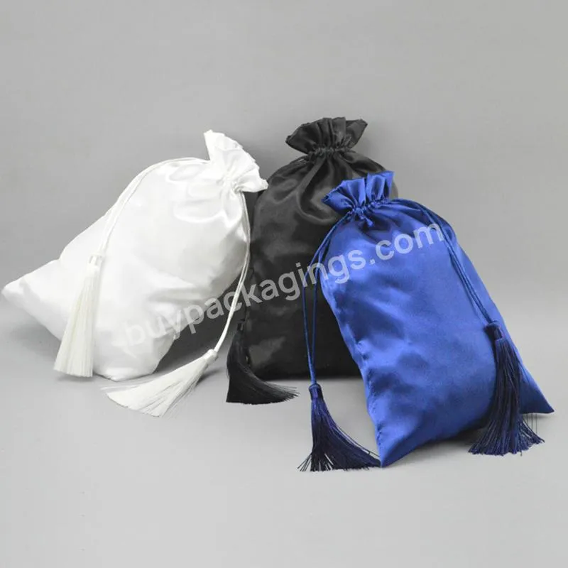 Luxury Satin Hair Bag Packing Jewelry Cosmetic Silk Drawstring Pouch Tassel Party Gift Wrapping Storage Sachet Print Logo