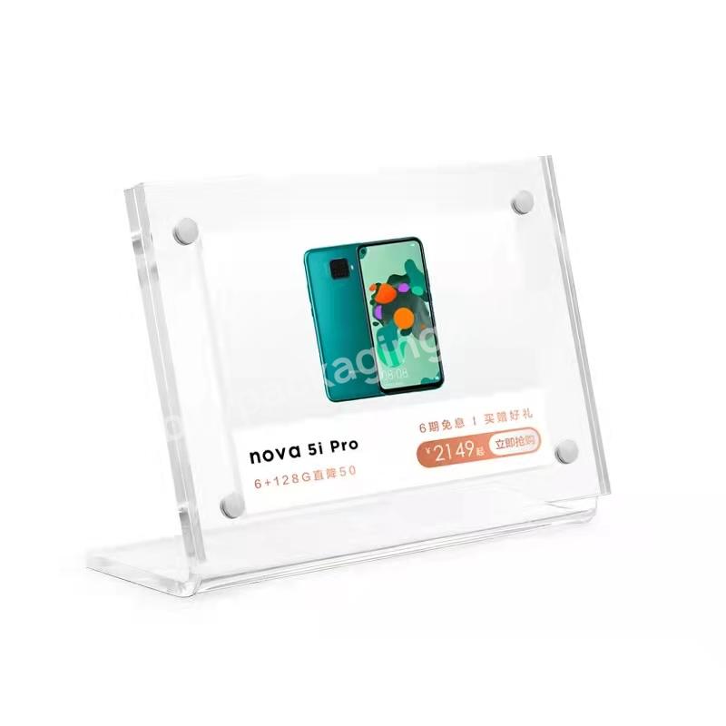 Magnet Acrylic Sign Holder/acrylic Stand Store Price Tag Rack With Slant Back For Notice/info/ Menu/ Price Sheet/photo - Buy Custom Size Slant Acrylic Photo Menu Frames With Metal Stand For Jeans Store,Horizontal Type L Shaped A4 A5 A6 Size Table Acr