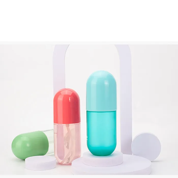 Manufacture Supplier 300ml Cosmetic Package Makeup  Capsule Shape Bottle Body Colorful Cap Plastic Bottle