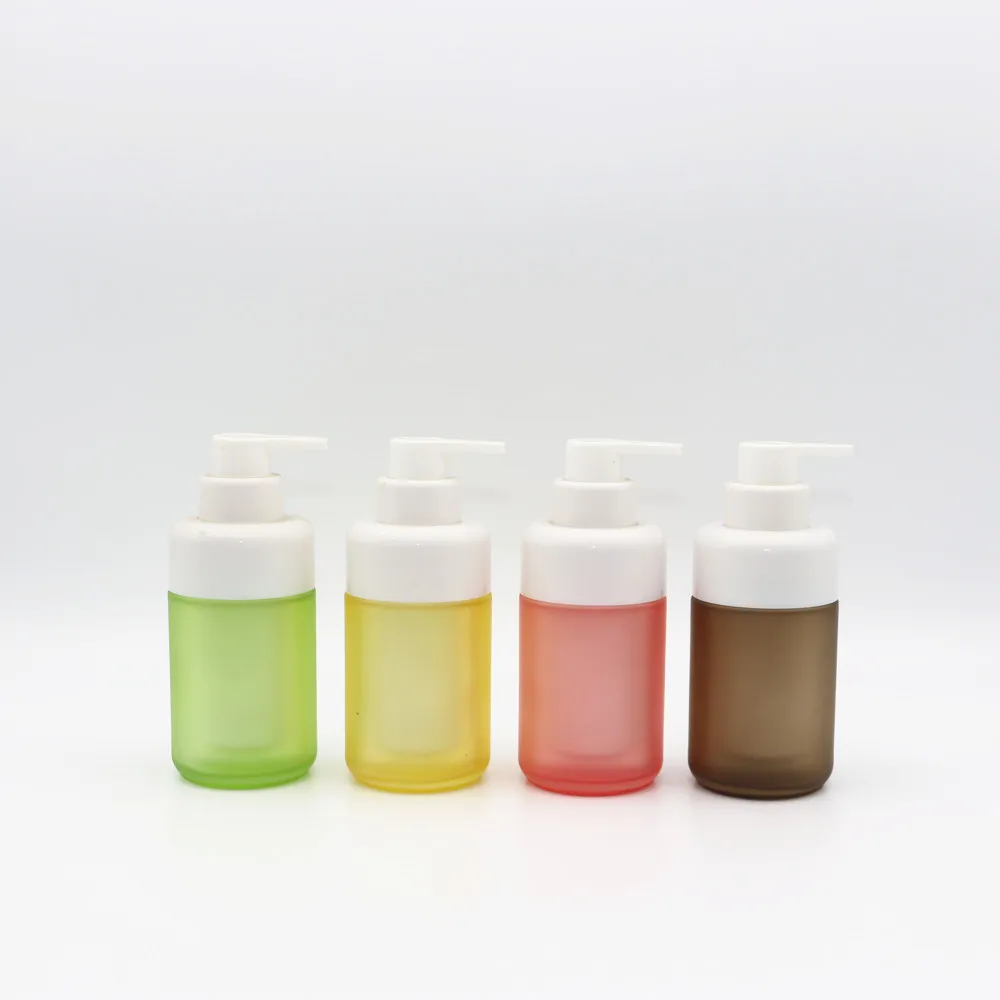 Manufacture Supplier Colorful Double Glass Tube Switch Pressing Head Frosting Cylinder Shape Glass Bottle