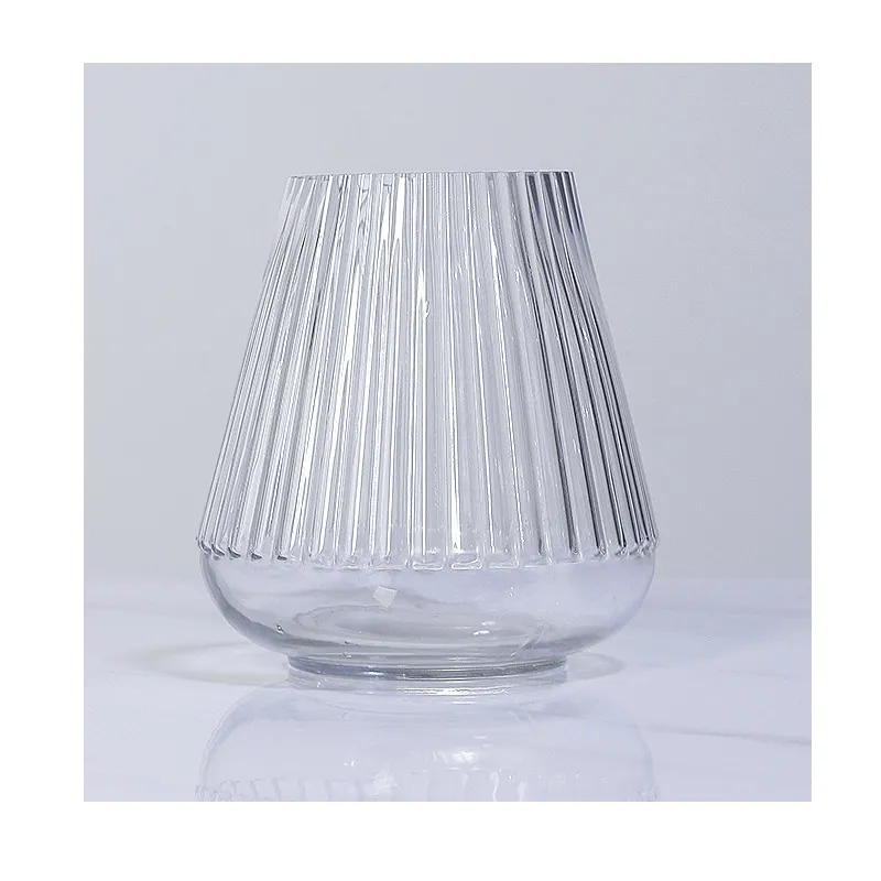 Manufacture Supplier Flower Bottle Modern Large Size Table  Decorative Vertical Ribbed Glass Vase