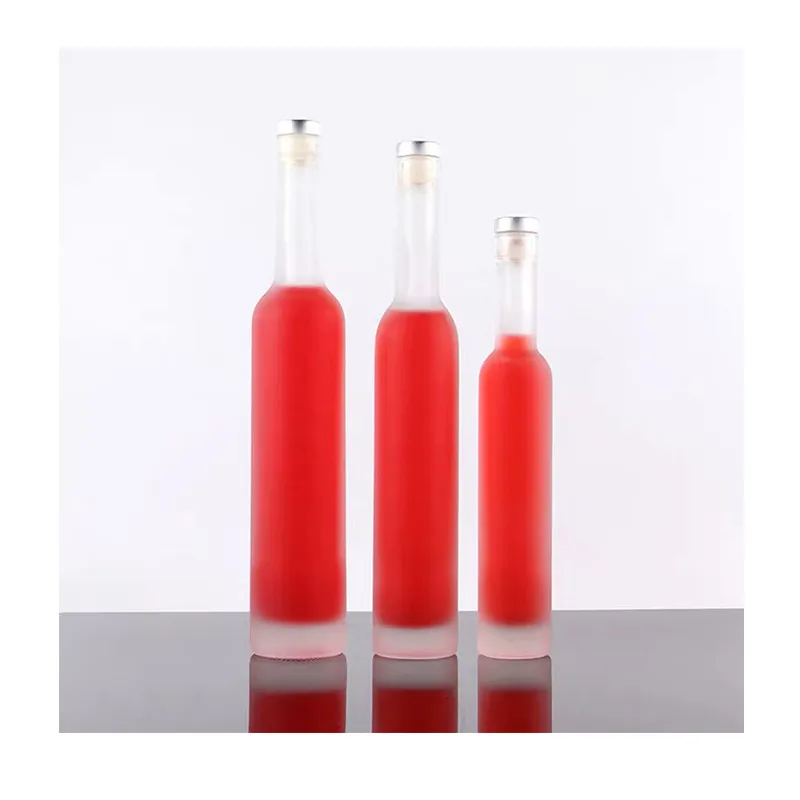 Manufacture Supplier Frosted Transparent Body Empty Wine Bottle 500ml Crystal Bottle With Heat Shrinking Cap Glass Bottle