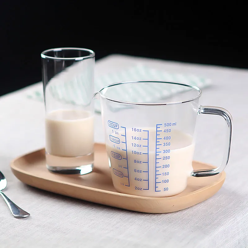 Manufacture Supplier Graduated Milk Cup Water Cup Baking Tool Glass Material 500ml Measuring Cup