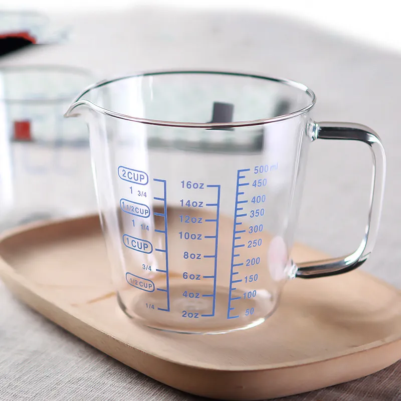 Manufacture Supplier Graduated Milk Cup Water Cup Baking Tool Glass Material 500ml Measuring Cup