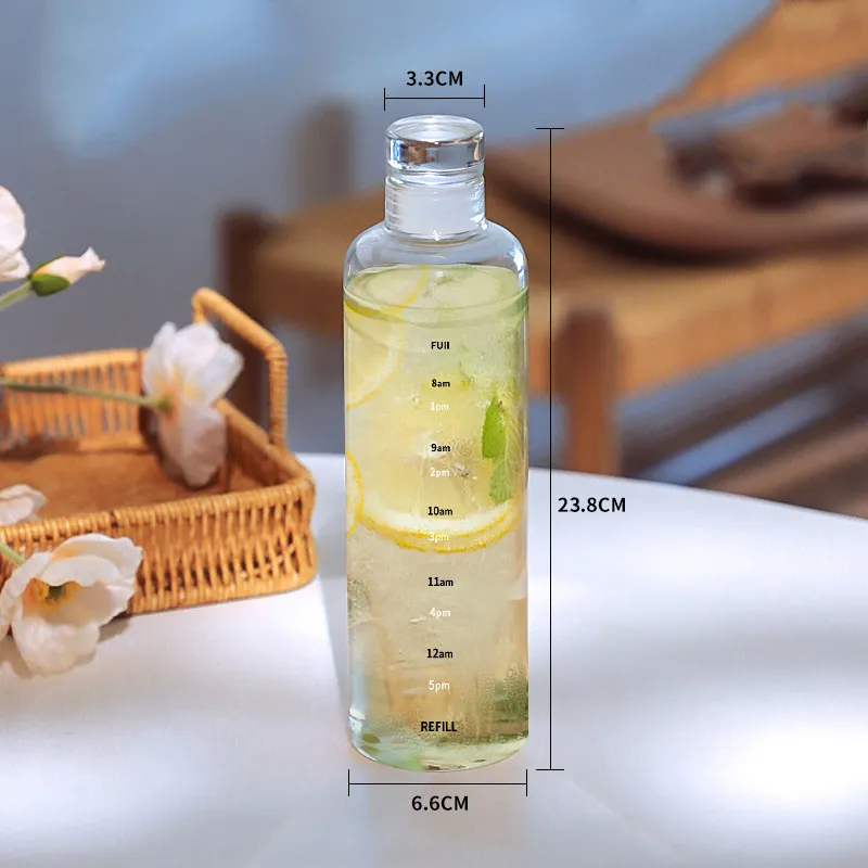 Manufacture Supplier High Quality  Material Clear Texture Portable Coffee Time Scale Cup Glass Bottle