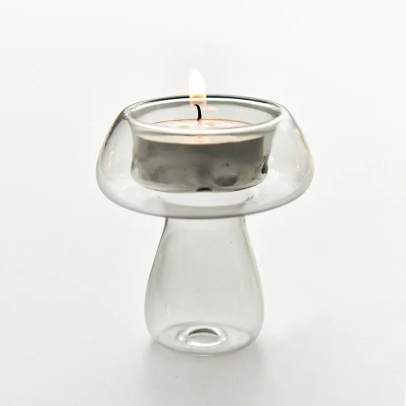 Manufacture Supplier Mushroom Shape Cheap Price Desktop Decorations Glass Material  Candlestick