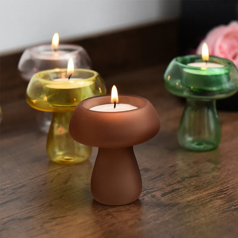 Manufacture Supplier Mushroom Shape Cheap Price Desktop Decorations Glass Material  Candlestick