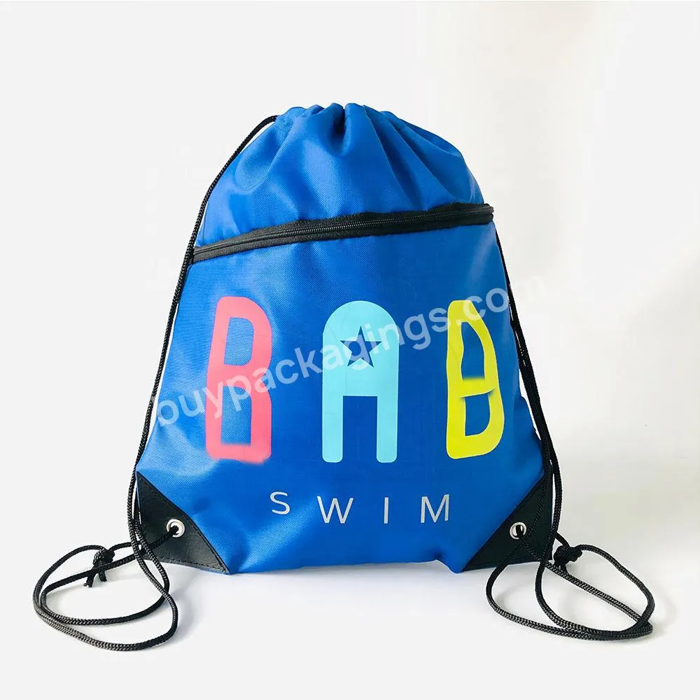 Manufacturer Custom Printed Waterproof Sport Storage Gym Swimming Backpack Folded Nylon Polyester Drawstring Bag With Zipper