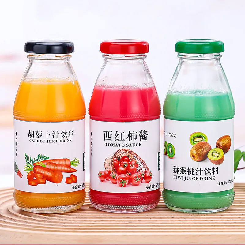 Manufacturer  Self-made Juice 250ml High Transparent Texture  Glass Beverage Bottle with Lid