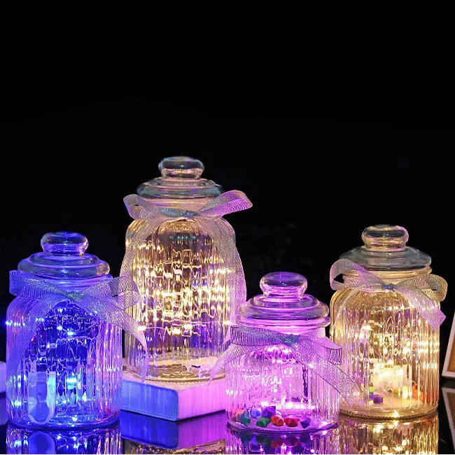 Manufacturer Supplier  Star Bottle LED Light String Glow Bottle For  Candy Vertical Grain Design Glass Jar