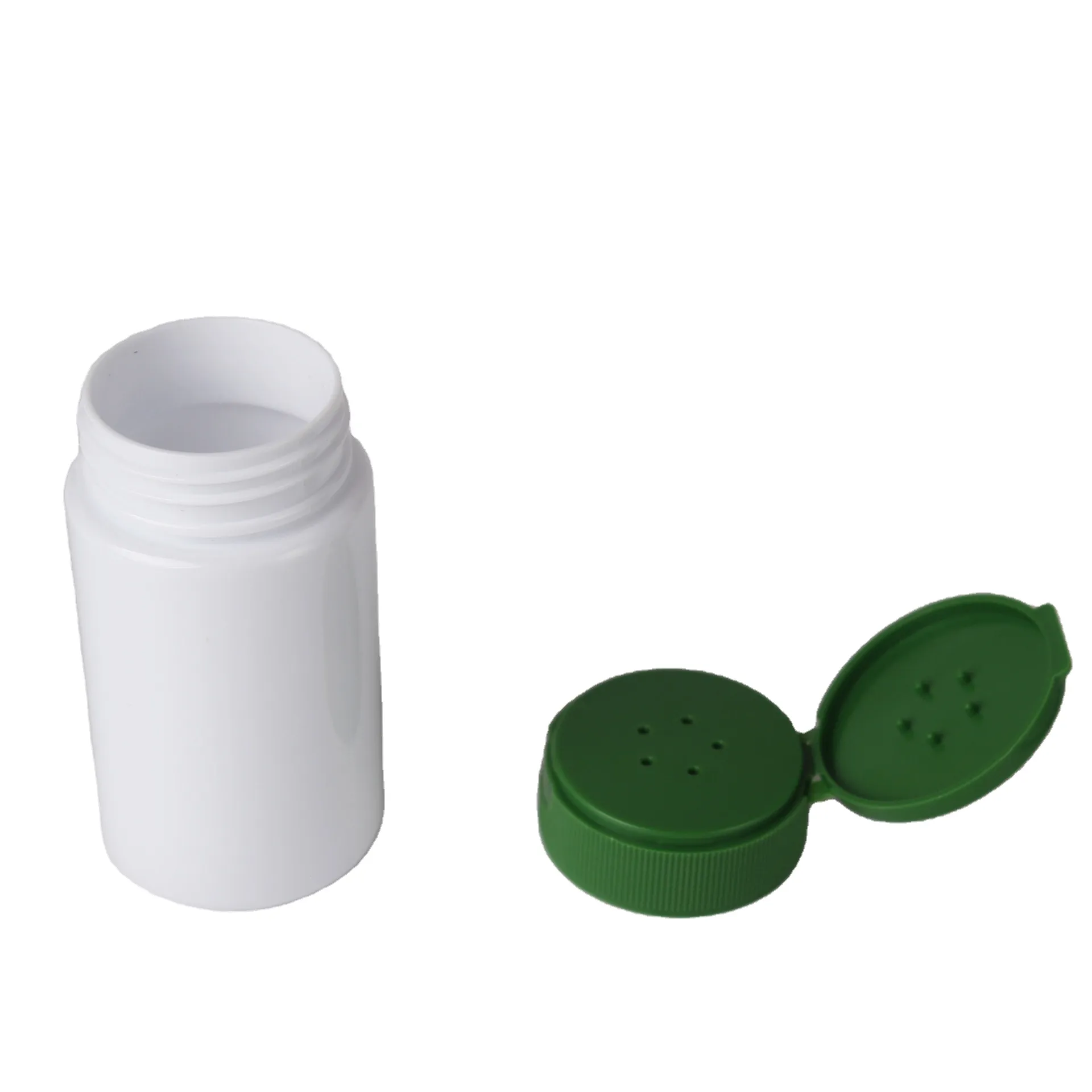 Manufacturer Supplier  White Green Color Bottle with hole 200 CC Powder Can Pepper Bottle PET Plastic Jar