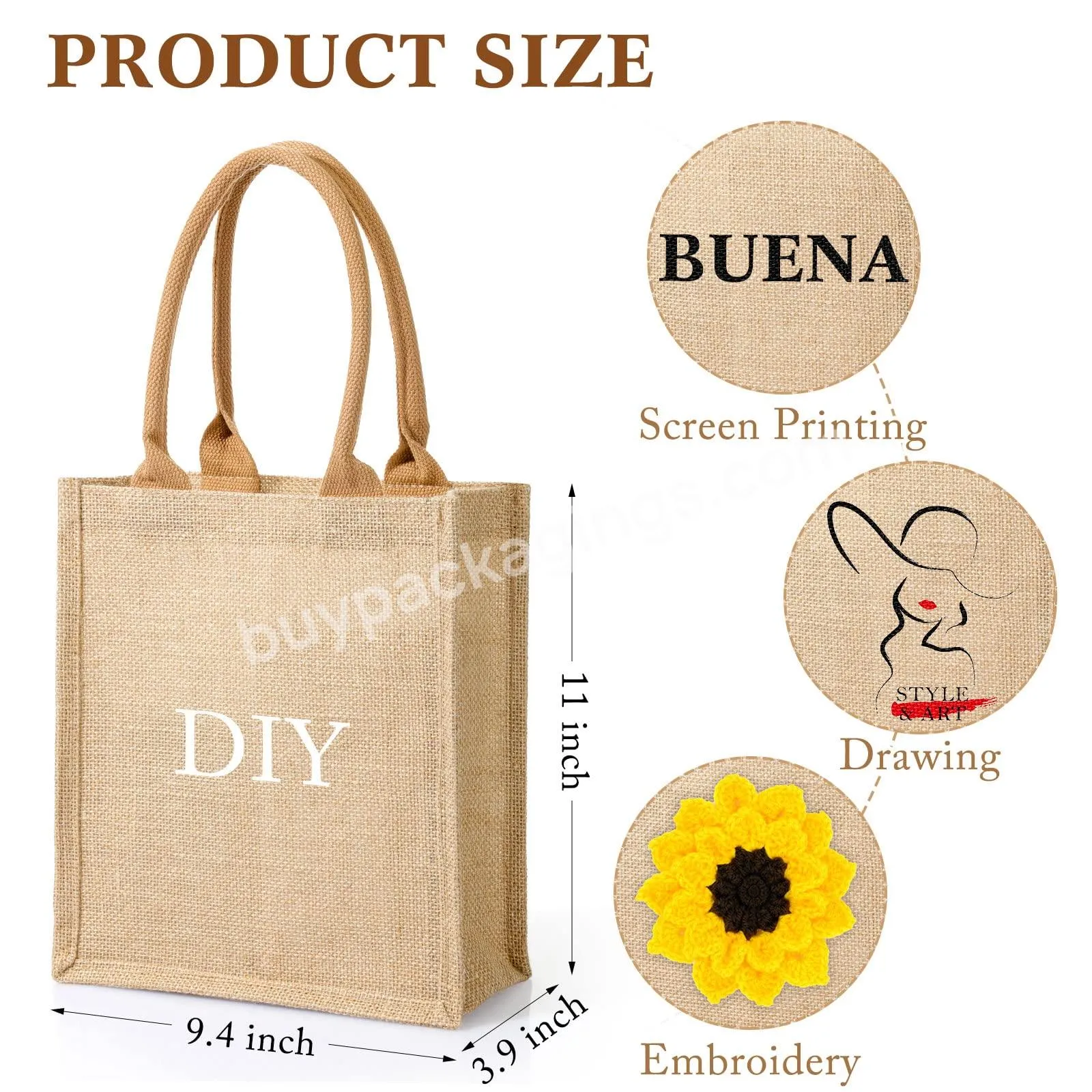 Manufacturers Natural Grocery Shopping Beach Jute Tote Bag Blank Burlap Tote Bag Custom