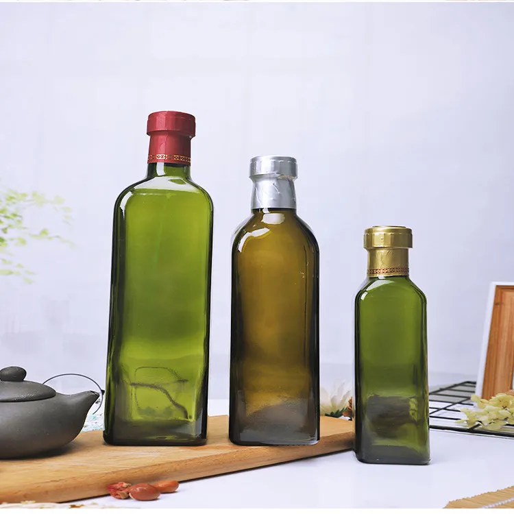 Manufactures Supplier Round Bottom 250ml Square Bottom Dark Green Brown 500ml Olive Oil Glass Bottle