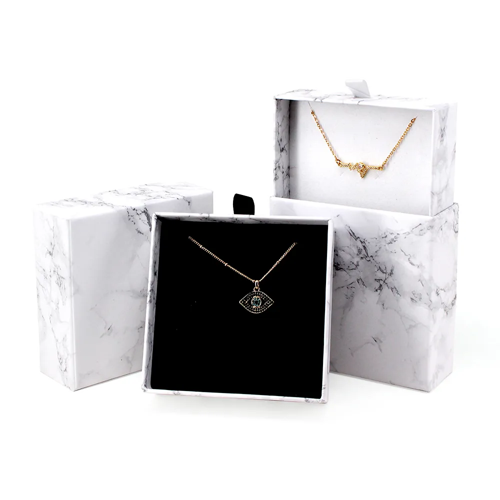 Marbal Packing Paper jewelry Box Custom  Logo Jewelry Box With Ribbon