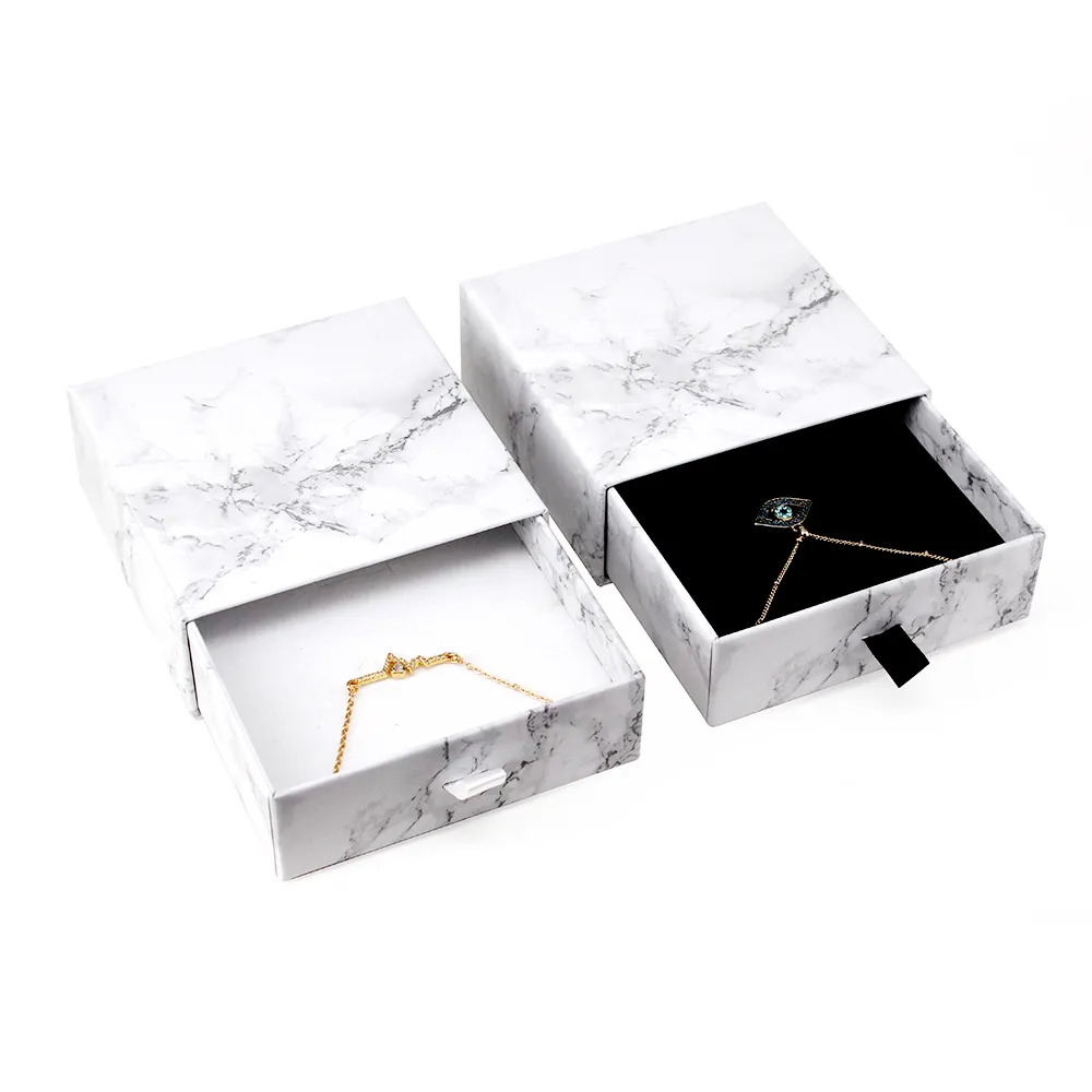Marbal Packing Paper jewelry Box Custom  Logo Jewelry Box With Ribbon
