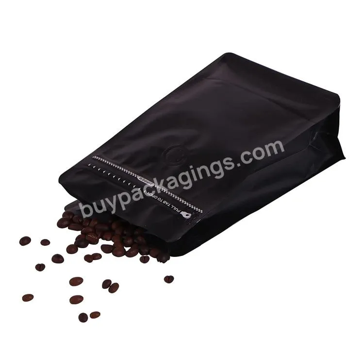 Matte Black Aluminum Foil Flat Bottom Standing Coffee Beans Storage Bags With Valve