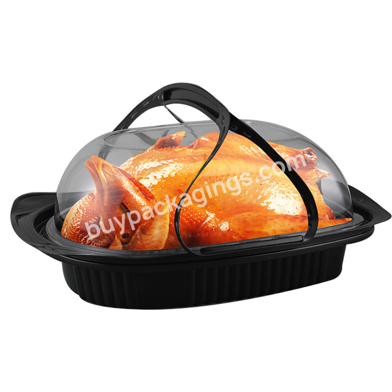 Microwave Plastic Portable Blister Packaging Box Container With Handle For Roast Duck Or Chicken Take Away Packing Container