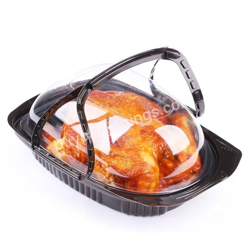 Microwave Plastic Portable Blister Packaging Box Container With Handle For Roast Duck Or Chicken Take Away Packing Container